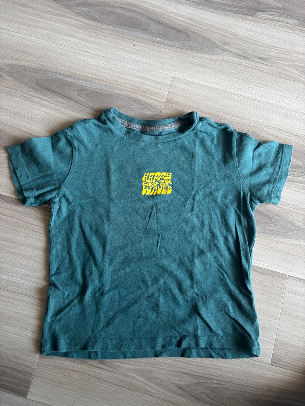 Old Navy Teal Short-Sleeve Tee with Yellow 'Happy Waves' Graphic